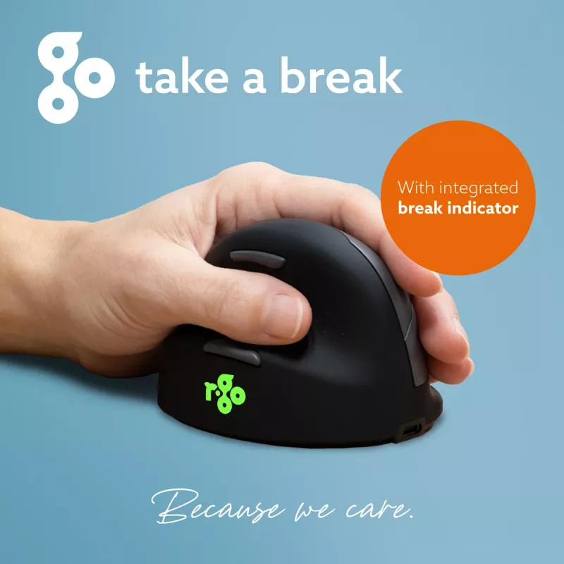 R-Go Tools ergonominė pelė R-Go HE Break su pertraukų programine įranga, vidutinė (plaštakos dydis 165–185 mm), kairiarankiams, Bluetooth, juoda