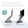 R-Go Tools nešiojamojo kompiuterio stovas R-Go Riser Document, ergonomiškas, sulankstomas ir reguliuojamas stovas su dokumentų laikikliu, juodas