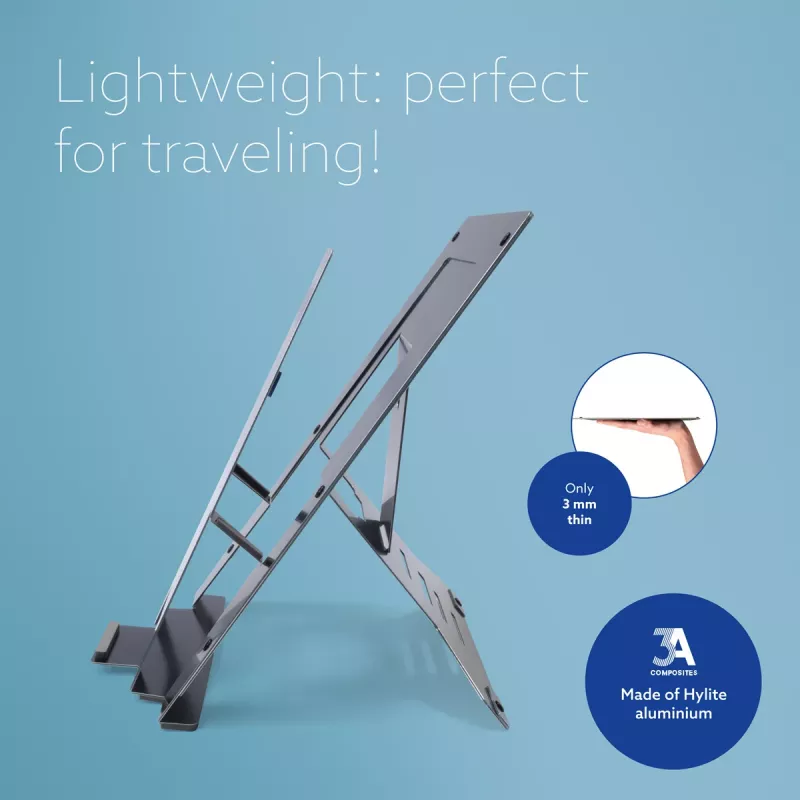 R-Go Tools nešiojamojo kompiuterio stovas R-Go Riser Document, ergonomiškas, sulankstomas ir reguliuojamas stovas su dokumentų laikikliu, juodas