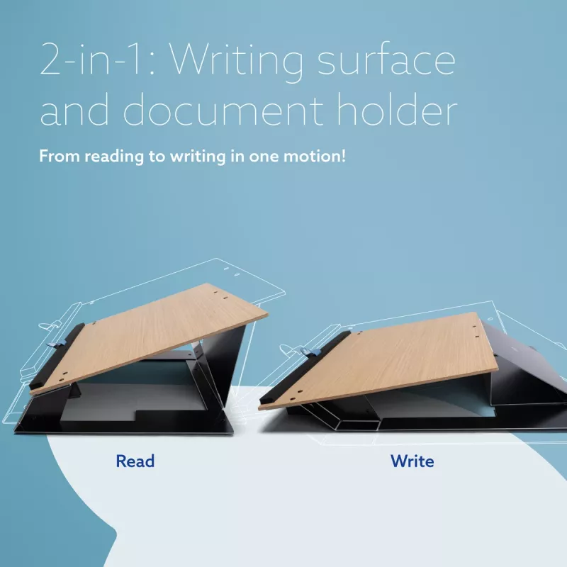 R-Go Tools dokumentų laikiklis R-Go Read2Write, tinkamas skaitymui ir rašymui, ergonomiškas, su minkštu porolono riešo atrama, ąžuolo mediena