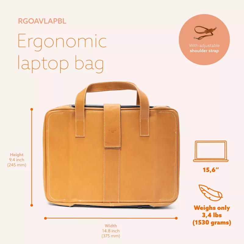 R-Go Tools nešiojamojo kompiuterio krepšys R-Go Viva, natūralios odos, su integruotu nešiojamojo kompiuterio stovu, petnešos dirželiu, 15,6 col., rudas