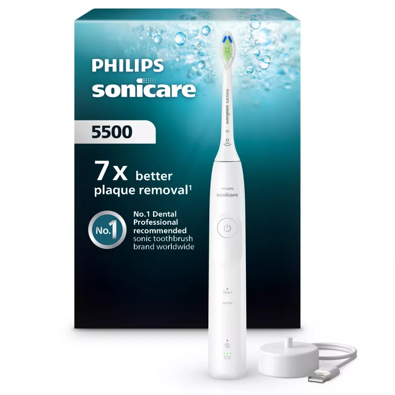 Sonic toothbrush Philips Series 5500 HX7110/01 — 62,000 min⁻¹, 2 režimai, Li‑Ion įkraunamas, baltas