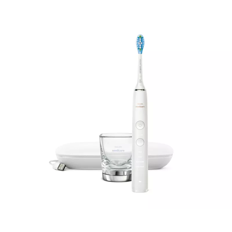 Sonic elektrinis dantų šepetėlis „Philips DiamondClean 9000 HX9911“ – vibruojantis dantų šepetėlis, Li‑Ion įkraunamas, 3 režimai, baltas