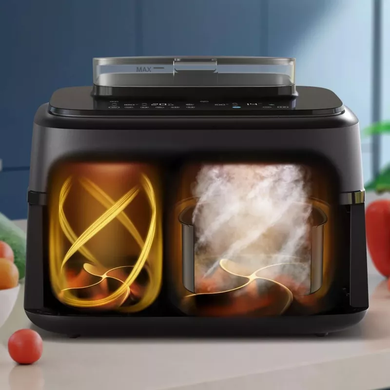 Karšto oro gruzdintuvė Philips 5000 serija NA551/00 — 9 l talpa, 2300 W, jutiklinis valdymas, LED ekranas, juoda/sidabrinė