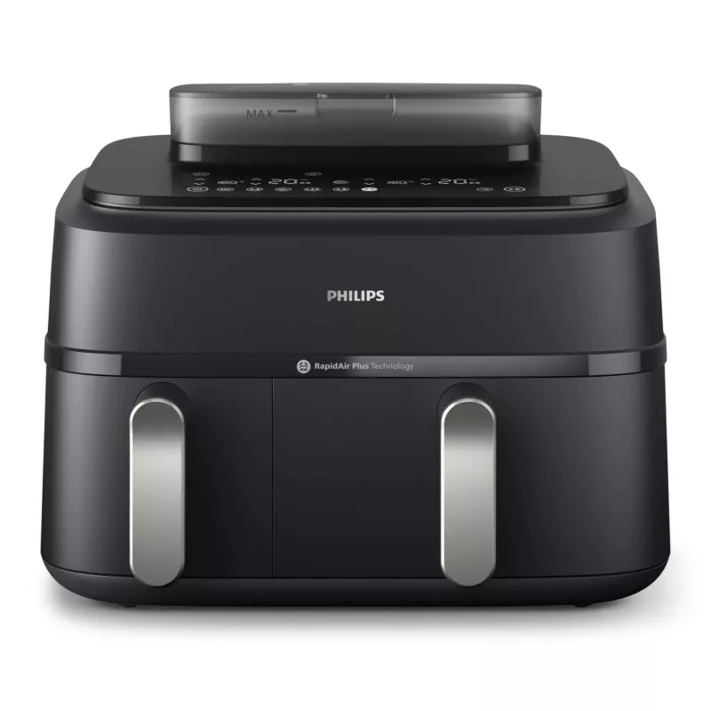 Karšto oro gruzdintuvė Philips 5000 serija NA551/00 — 9 l talpa, 2300 W, jutiklinis valdymas, LED ekranas, juoda/sidabrinė