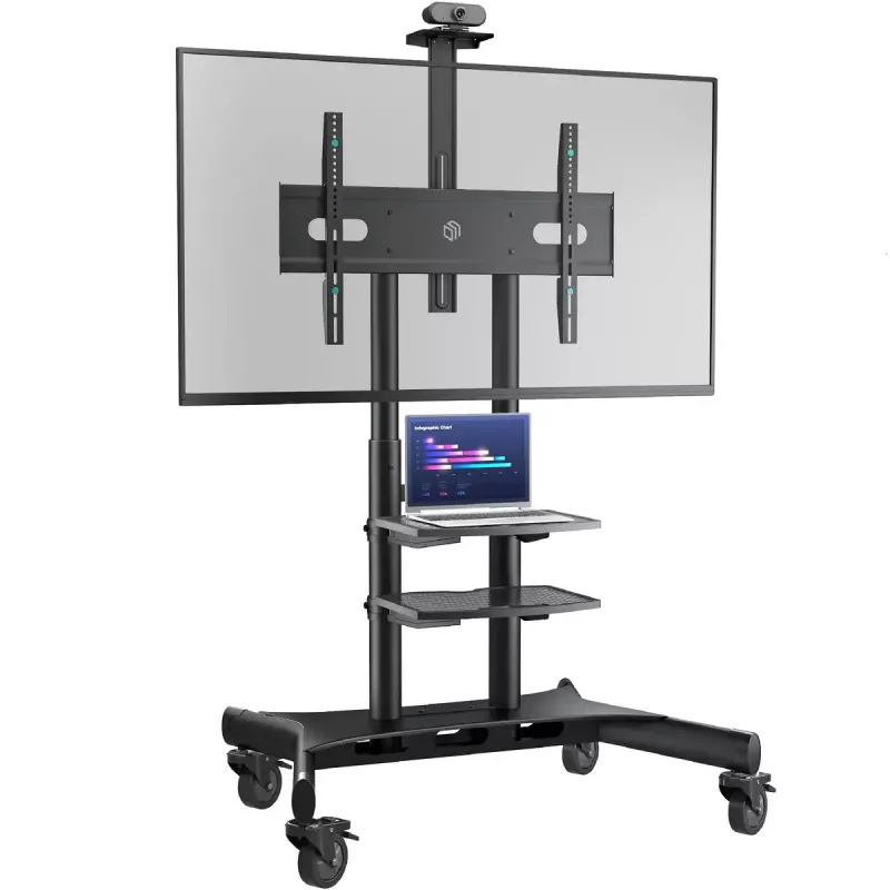 Grindų stovas televizoriui ONKRON TS1881-B 50–86 colių ekranams, 105,9 kg talpa, VESA 200x200–800x500, aukštis 1350–1650 mm, juodas