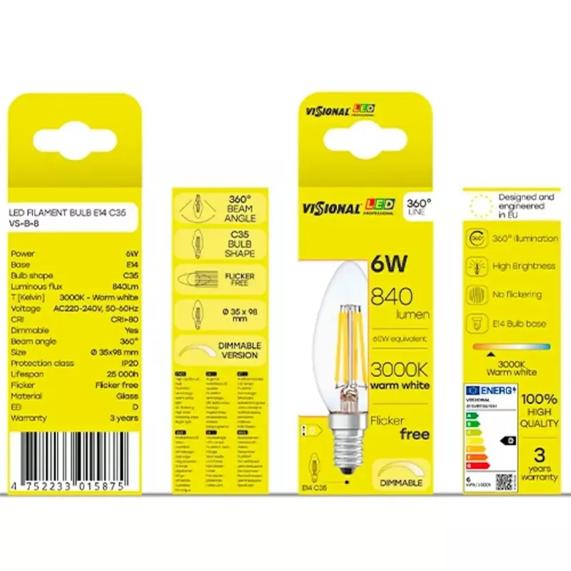 LED lemputė VISIONAL VS-B-8 — 6 W, 840 lm, šalta balta (840)
