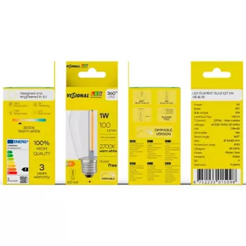 LED lemputė VISIONAL VS-B-19 1W 100 lm 2700K, energinio naudingumo klasė F