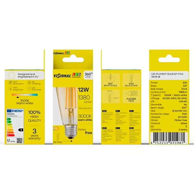 LED lemputė VISIONAL VS-B-18 12W 1380 lm 3000K
