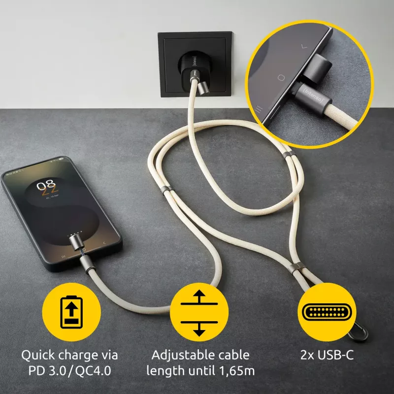 USB laidas Intenso Handykette 1,65 m USB-C smėlio spalvos