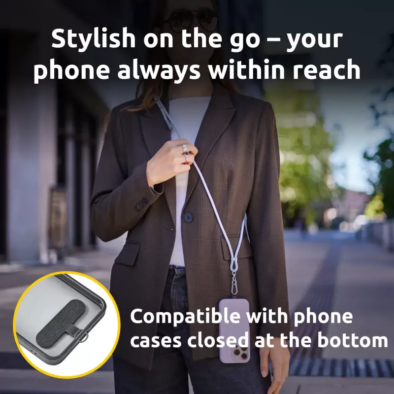 Intenso USB-C įkrovimo dirželis telefono kaklo kabelis 60W greitas įkrovimas reguliuojamo ilgio 1,65 m nailonas violetinis