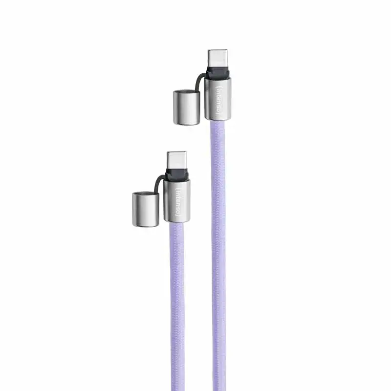 Intenso USB-C įkrovimo dirželis telefono kaklo kabelis 60W greitas įkrovimas reguliuojamo ilgio 1,65 m nailonas violetinis