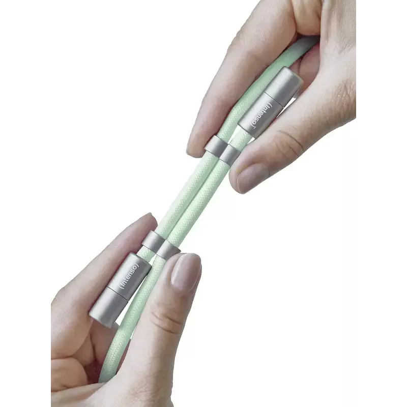 Intenso USB-C įkrovimo dirželis, telefono kaklo kabelis, 60 W greitas įkrovimas, reguliuojamas ilgis, 1,65 m, nailonas, žalias