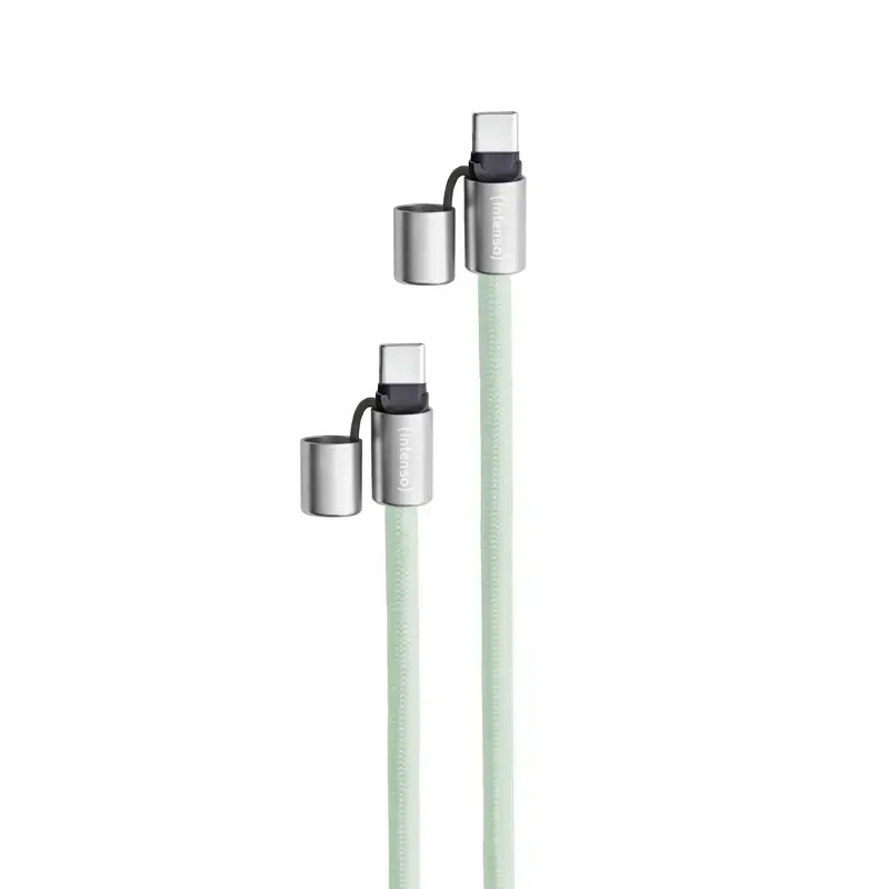 Intenso USB-C įkrovimo dirželis, telefono kaklo kabelis, 60 W greitas įkrovimas, reguliuojamas ilgis, 1,65 m, nailonas, žalias