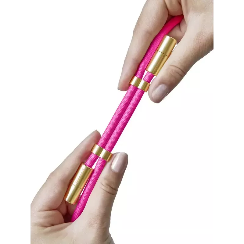 Intenso USB-C įkrovimo laikiklis, telefono kaklo dirželis, laidas, 60 W greitasis įkrovimas, reguliuojamo ilgio, 1,65 m, nailonas, neoninė rožinė