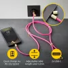 Intenso USB-C įkrovimo laikiklis, telefono kaklo dirželis, laidas, 60 W greitasis įkrovimas, reguliuojamo ilgio, 1,65 m, nailonas, neoninė rožinė