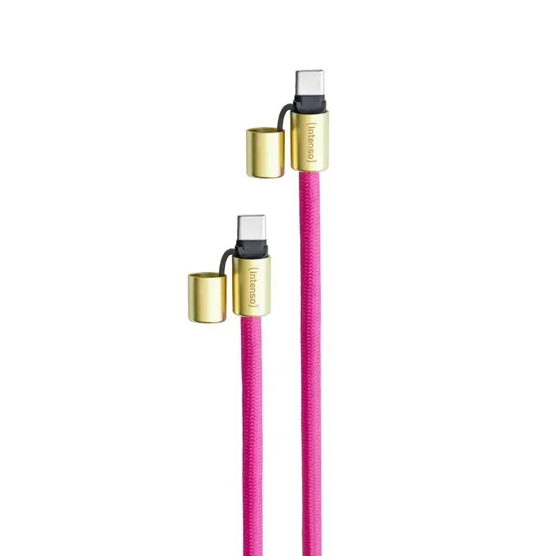 Intenso USB-C įkrovimo laikiklis, telefono kaklo dirželis, laidas, 60 W greitasis įkrovimas, reguliuojamo ilgio, 1,65 m, nailonas, neoninė rožinė