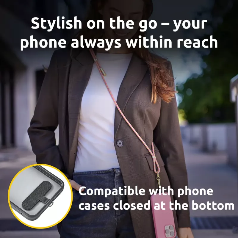 Intenso USB-C įkrovimo dirželio telefono kaklo laidas 60W greitas įkrovimas reguliuojamas ilgis 1,65 m nailonas įvairiaspalvis