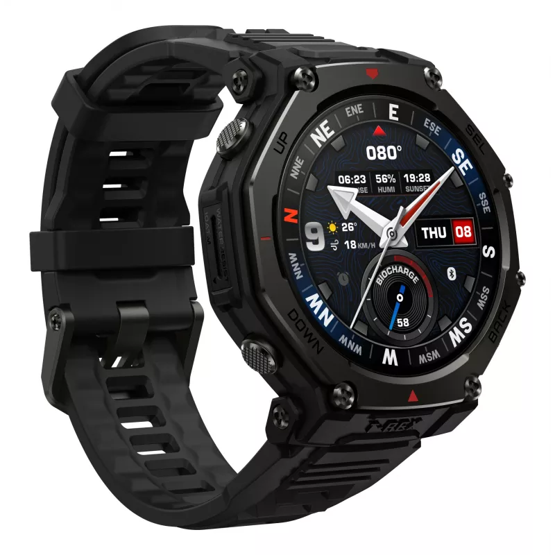 Amazfit T-Rex 3 Pro 3.81 cm (1.5 colio) AMOLED 48 mm skaitmeninis 480 x 480 pikselių jutiklinis ekranas juodas Wi-Fi GPS (palydovinis)