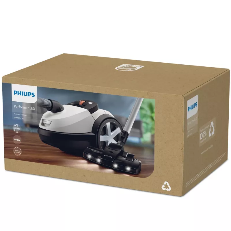 Cilindrinis dulkių siurblys Philips 8000 serija XD8142/12 — 900 W, 4 L maišas, HEPA, 12 m veikimo spindulys