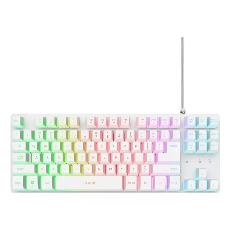 Mechaninė tenkeyless žaidimų klaviatūra TRUST GXT 833W Thado TKL — USB, QWERTY US, RGB, Balta, 87 klavišai