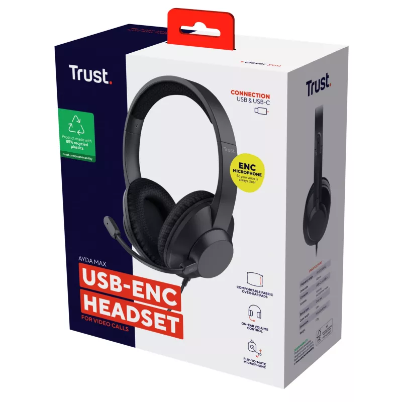 Trust Ayda Max Headset Wired Head-band Calls/Music USB Type-C / USB Type-A Juoda