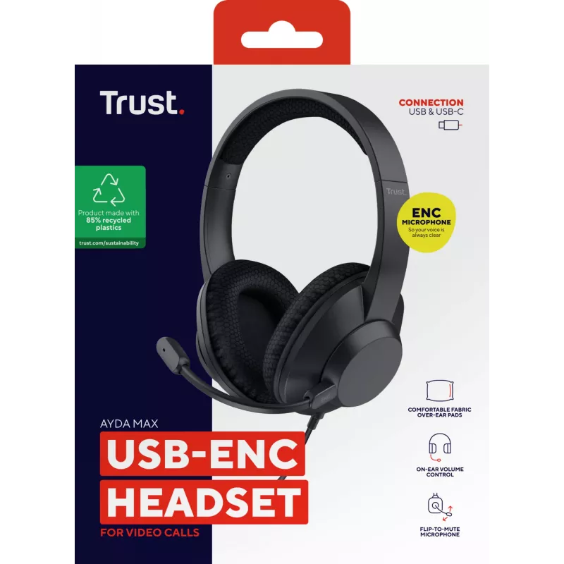 Trust Ayda Max Headset Wired Head-band Calls/Music USB Type-C / USB Type-A Juoda