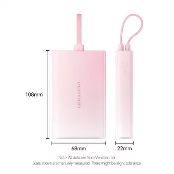 Power Bank Vention 10000mAh (USB-C, Lightning, USB-A) 22.5W LED display Pink