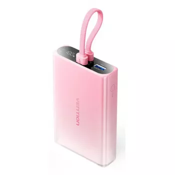 Power Bank Vention 10000mAh (USB-C, Lightning, USB-A) 22.5W LED display Pink
