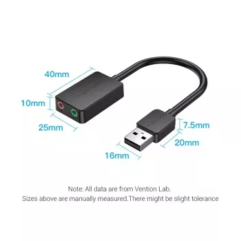 Vention 2 prievadų USB išorinė garso plokštė 0,15 m juoda 2.1 kanalai 16 bitų