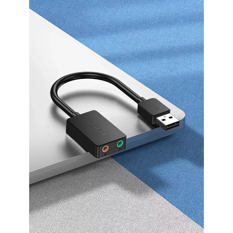 Vention 2 prievadų USB išorinė garso plokštė 0,15 m juoda 2.1 kanalai 16 bitų