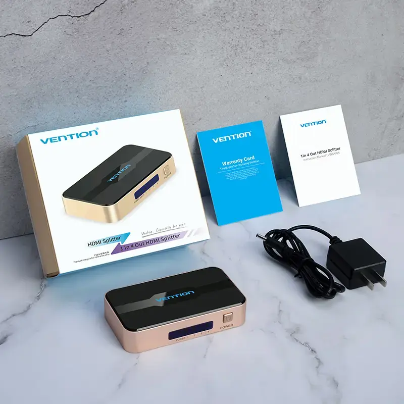 HDMI skirstytuvas Vention 1 į 4 išėjimai 4K@30Hz auksinis aliuminio lydinys