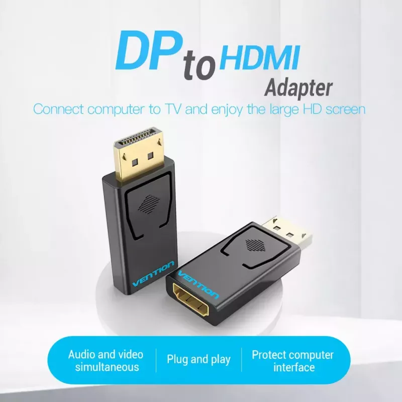 DisplayPort į HDMI adapteris Vention HBKB0 — DP kištukas į HDMI lizdą, juodas, paauksuotais kontaktais