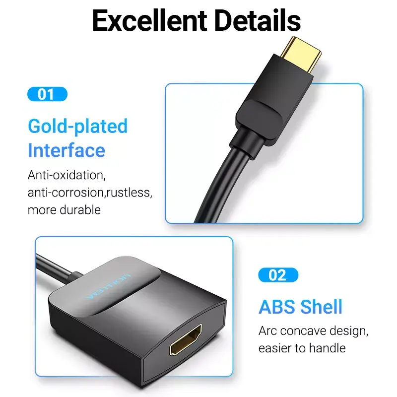 Vention USB Type-C į HDMI adapteris TDCBB, 0,15 m, 3840×2160, juoda, ABS