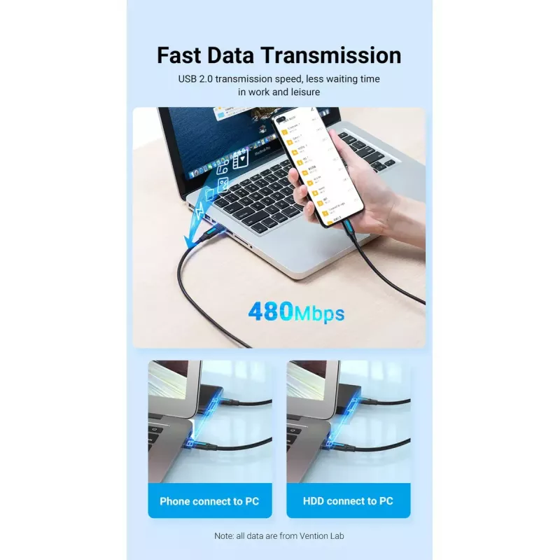 USB adapteris Vention CDWB0 USB 2.0 USB-A (vyriškas) į USB-C (moteriškas) juodas PVC