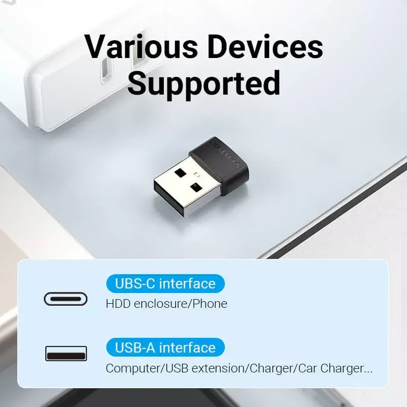 USB adapteris Vention CDWB0 USB 2.0 USB-A (vyriškas) į USB-C (moteriškas) juodas PVC