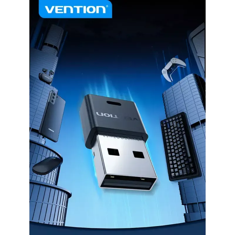USB Bluetooth tinklo adapteris Vention NAHB0 — belaidis USB pagrindinis įrenginys, Bluetooth sąsaja, juodas