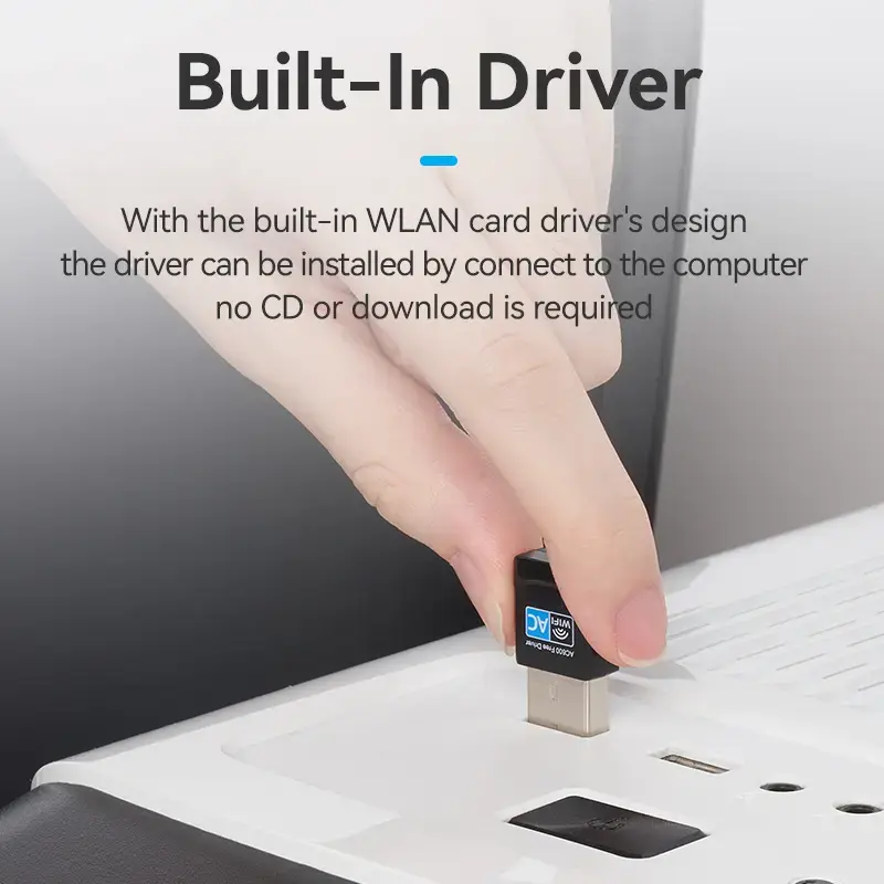 Vention USB Wi-Fi dviejų juostų adapteris 2.4G/5G juodas belaidis USB 433 Mbit/s