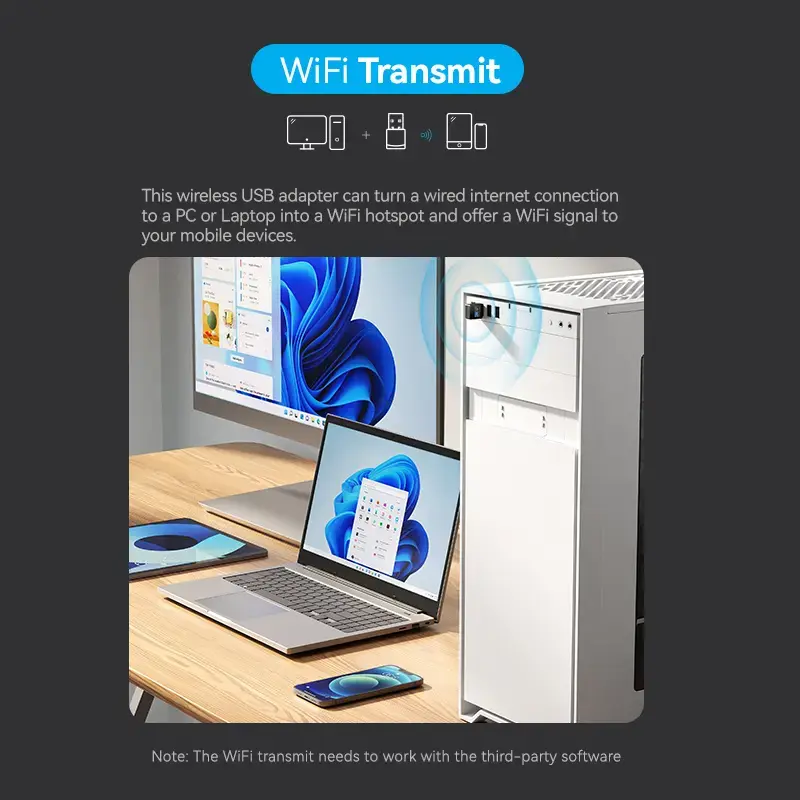 Vention USB Wi-Fi dviejų juostų adapteris 2.4G/5G juodas belaidis USB 433 Mbit/s