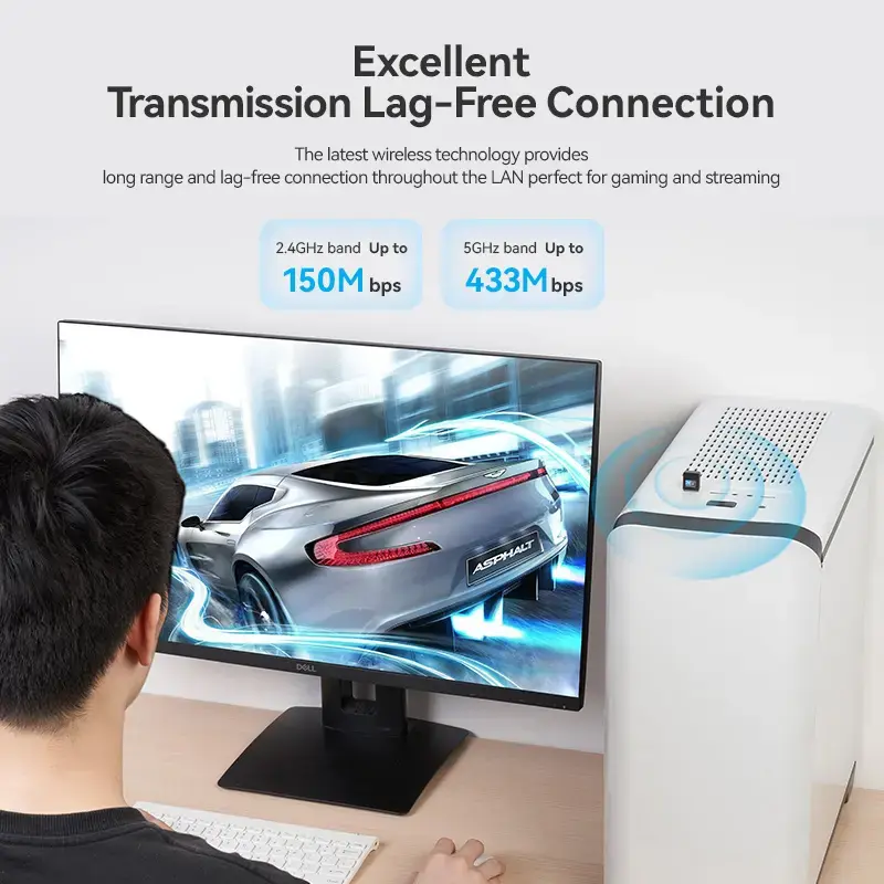 Vention USB Wi-Fi dviejų juostų adapteris 2.4G/5G juodas belaidis USB 433 Mbit/s