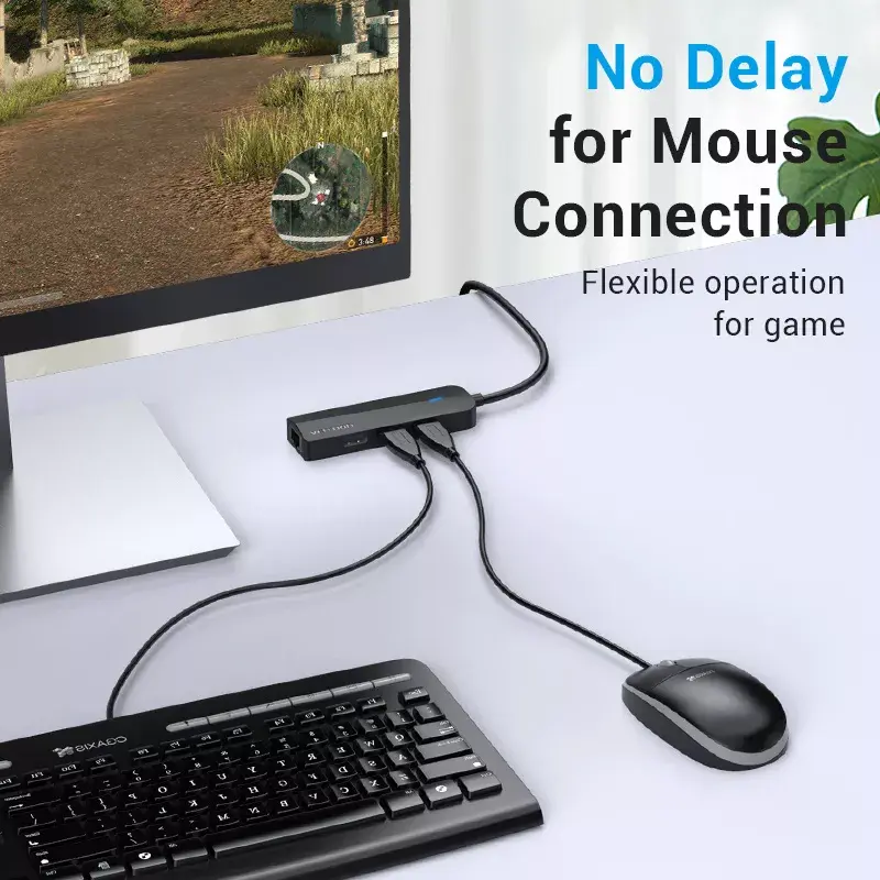 USB 2.0 šakotuvas Vention 3 prievadų su 100M Ethernet adapteriu, USB 2.0 pagrindinis įrenginys, 4 prievadai, juodas