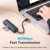 USB 2.0 šakotuvas Vention 3 prievadų su 100M Ethernet adapteriu, USB 2.0 pagrindinis įrenginys, 4 prievadai, juodas