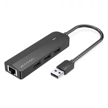 USB 2.0 šakotuvas Vention 3 prievadų su 100M Ethernet adapteriu, USB 2.0 pagrindinis įrenginys, 4 prievadai, juodas