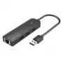 USB 2.0 šakotuvas Vention 3 prievadų su 100M Ethernet adapteriu, USB 2.0 pagrindinis įrenginys, 4 prievadai, juodas