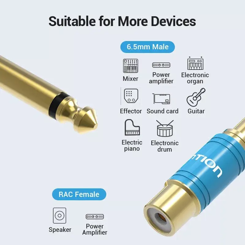 Garso adapteris Vention VDD-C03 — 6,5 mm (kištukas) į RCA (lizdas), paauksuoti kontaktai, mėlynas