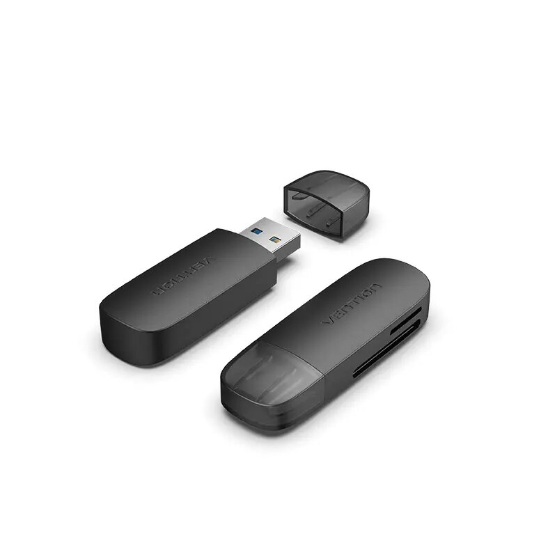 Vention 2-in-1 USB 3.2 Gen 1 (USB 3.0) kortelių skaitytuvas — SD ir MicroSD, juodas, kompaktiškas