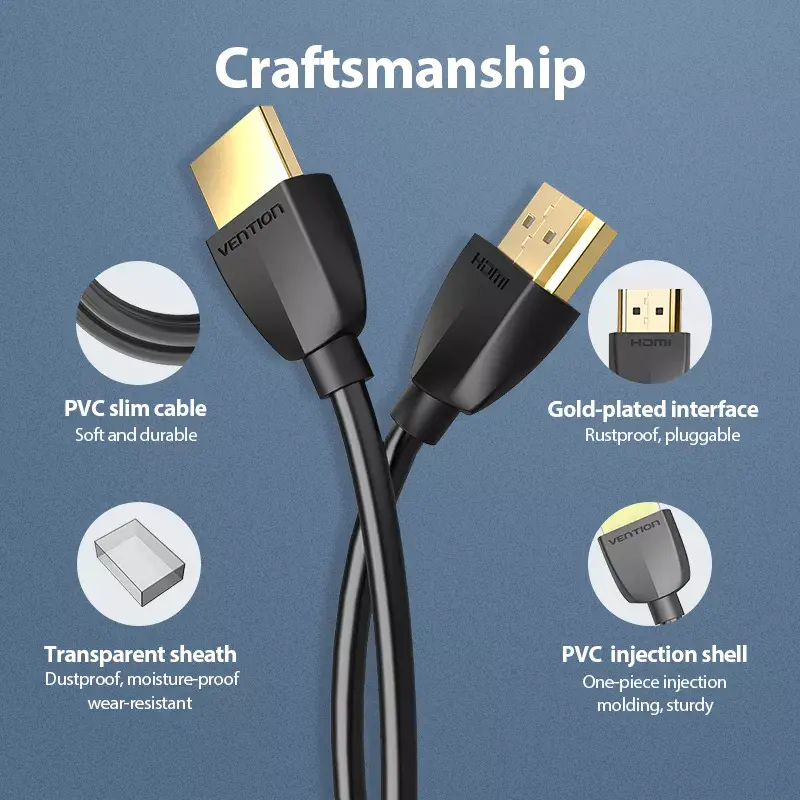 Vention nešiojamasis HDMI laidas 1 m juodas 2.0 18 Gbit/s
