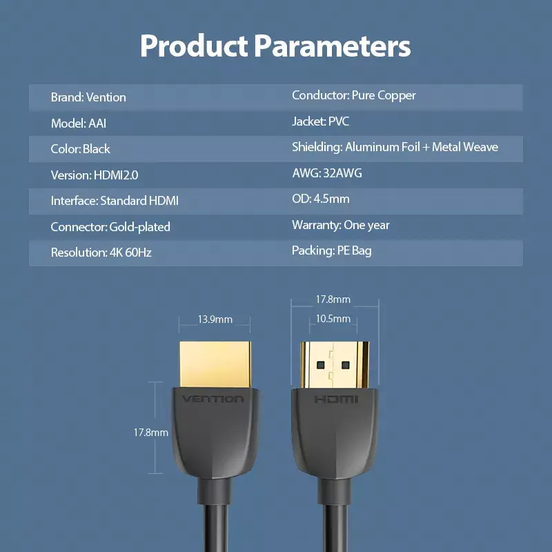 Vention nešiojamas HDMI laidas 3M juodas HDMI 2.0 18 Gbit/s