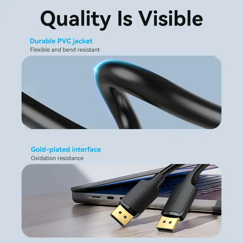 DisplayPort laidas, kištukas–kištukas, Vention, 1,5 m, 4K HD, juodas, 6 mm skersmuo
