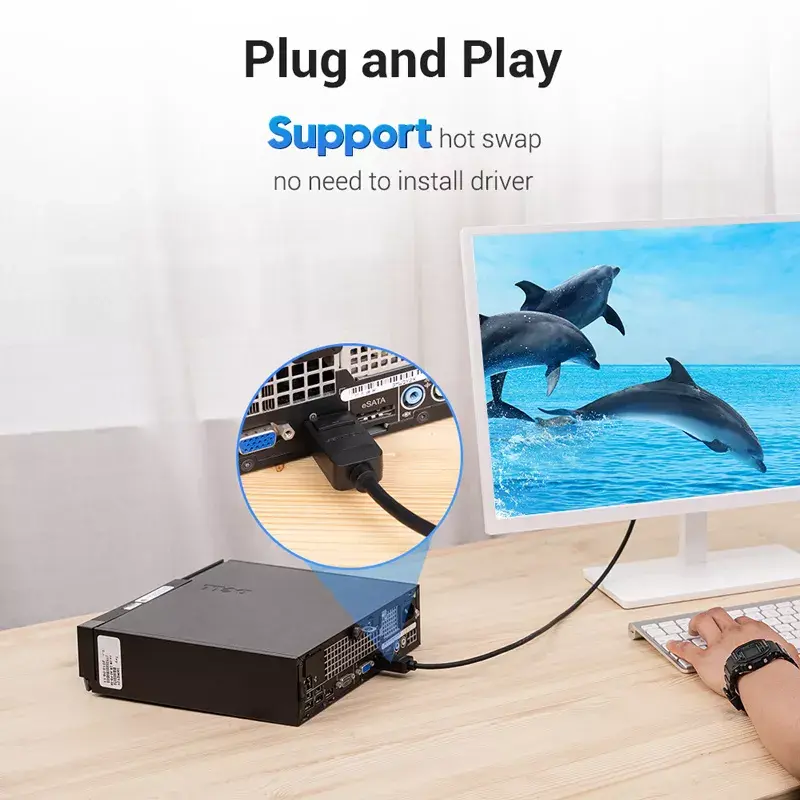 DisplayPort į DVI kabelis Vention HAFBH — DisplayPort į DVI, 1 m, juodas, 5,2 mm